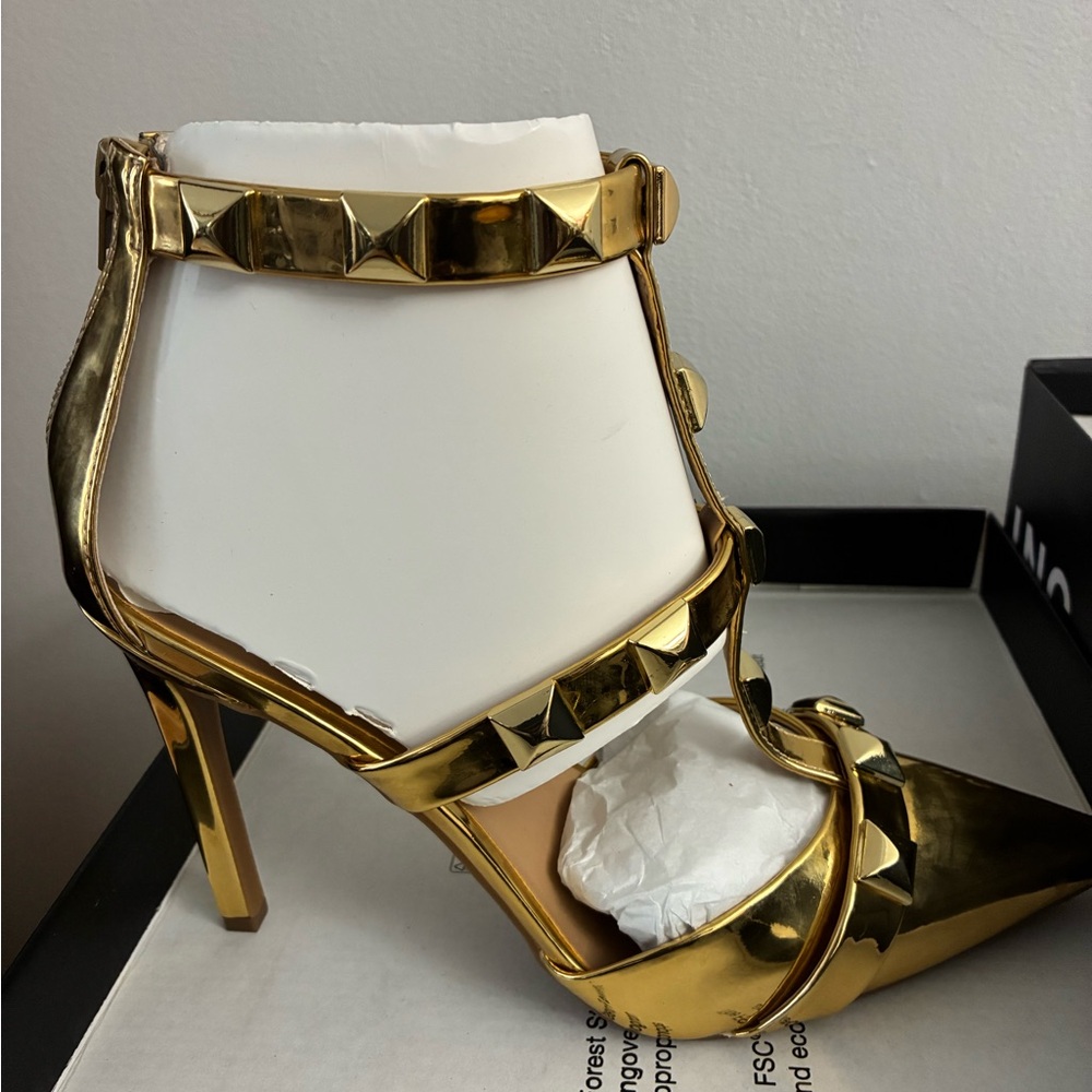 INC International Concepts Metallic Gold Studded T-Strap High Heels